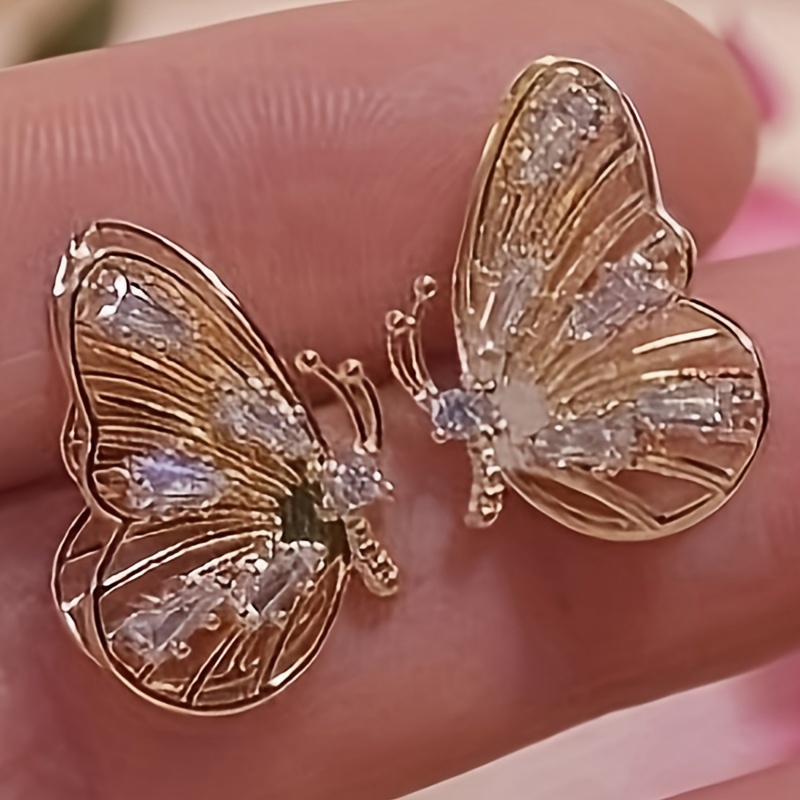 Glitter Butterfly Stud Earrings for Women April Birthstone